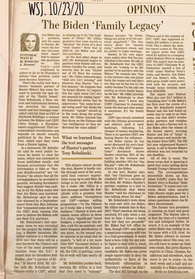 Kimberly Strassel of the Wall Street Journal explains the simple facts regarding Joe Biden's crime family.