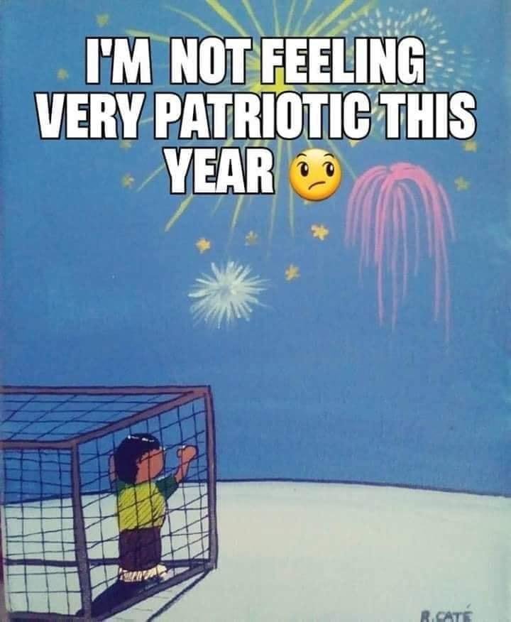 How can we feel patriotic as a nation when we're locking up mothers and children in cages, feeding them frozen burritos and telling them to drink out of toilets!