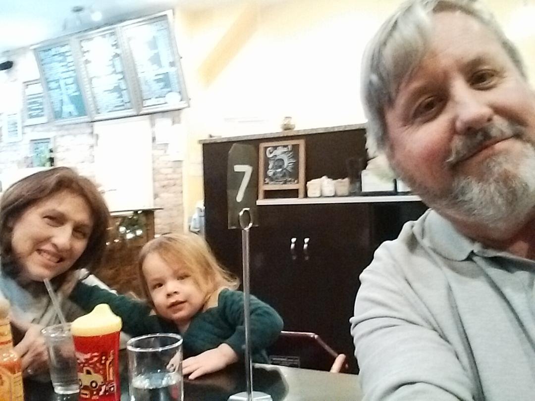 Le Cafe with Ollie. Lincoln Square in Chicago.