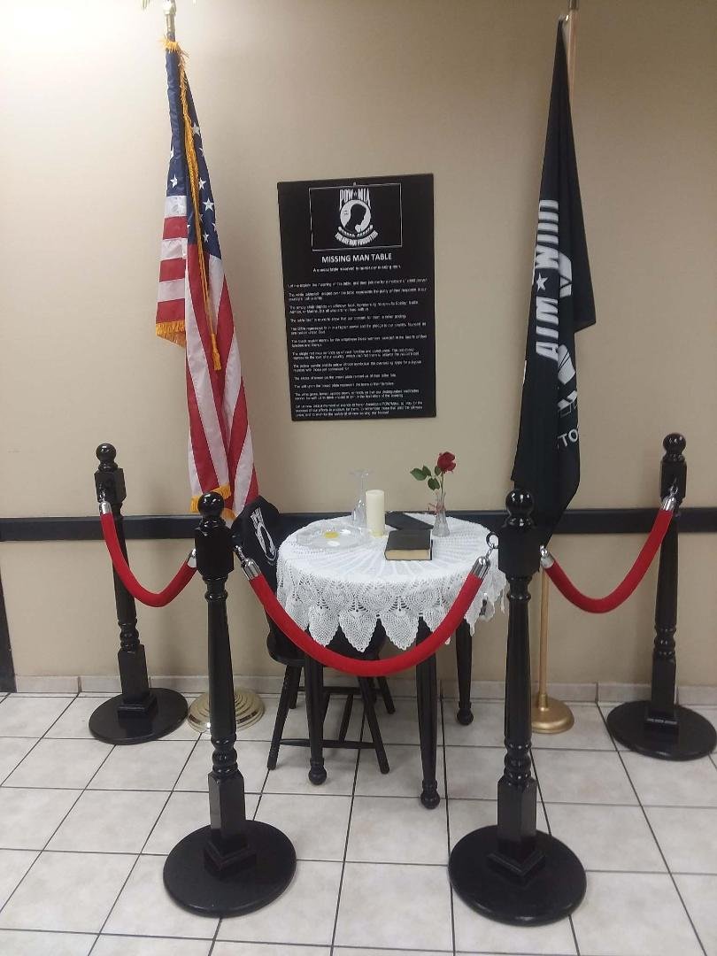 VETERAN'S DAY: This is the "Missing Man Table" in our cafeteria at my VA Hospital in B'ham that reminds us of the men who did not come home each time we go to eat in the cafeteria. Dad was missing in WWII for several mo