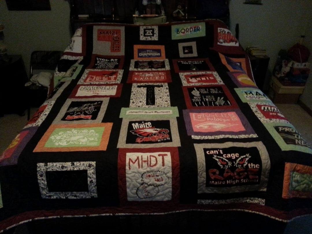 First t-shirt quilt I just finished for my granddaughters graduation. I thing this was yhe hardest quilt I've ever made!