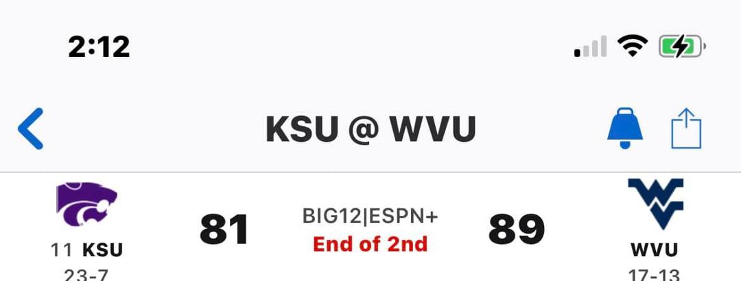Outstanding game Mountaineers! WVU 89 over KSU 81. Had to keep up with the game on my iPhone. Have to pay to watch on ESPN+. NOT!