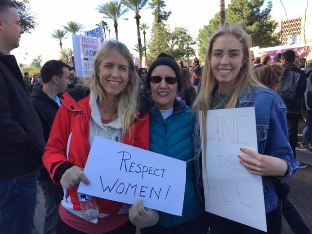 Three generations of family marching in Phx--my friends Beth, Kathy, and Gracie.