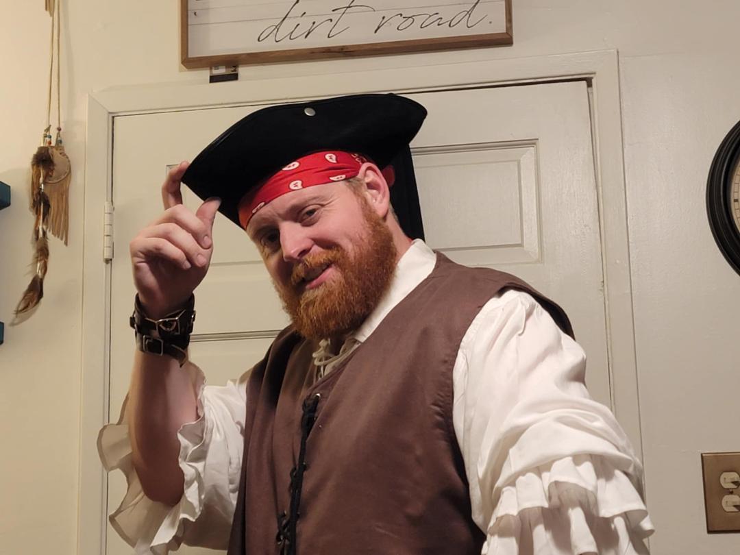 My son, Kenyon, letting us know that October and Halloween have been officially celebrated and, "Aye Matey"...it is time to move on to November 😊