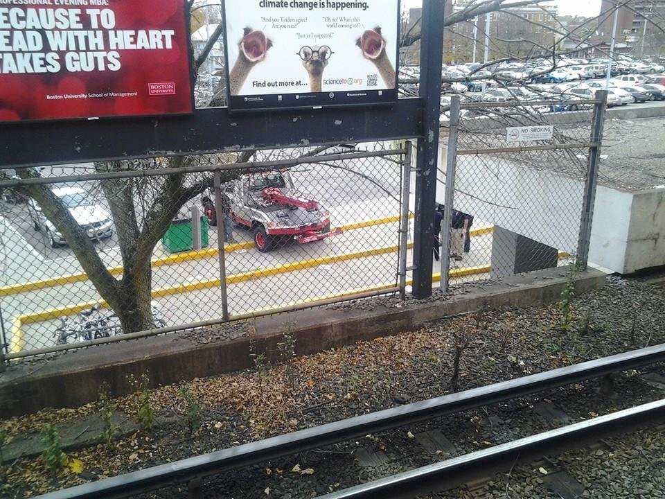 coming in for my colonoscapy and this person tried to drive into the T station. this is the tow truck that came to get the car out