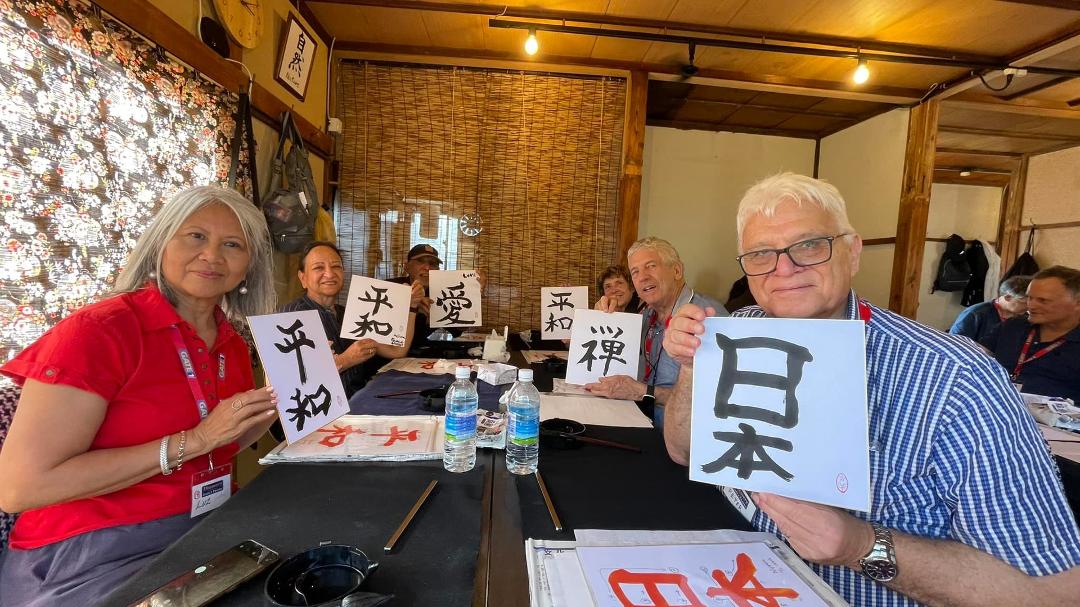 We all produced a final effort on silk paper to take home. Gate 1 also put us through classes on sushi-making and gold-leaf wrapping (around a pair of ornate chopsticks).