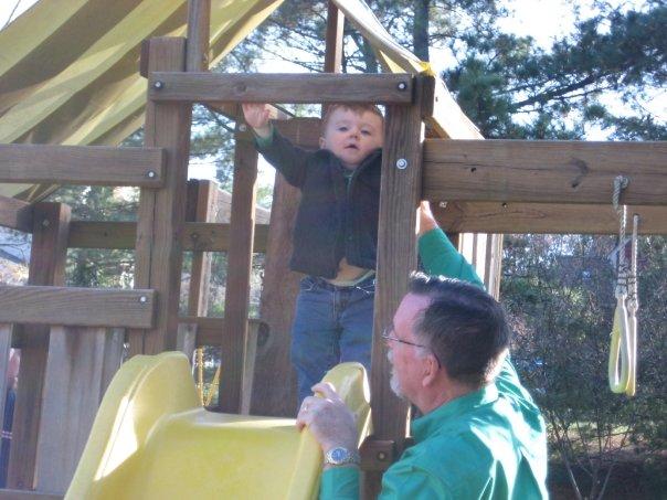 Climbing on the swingset