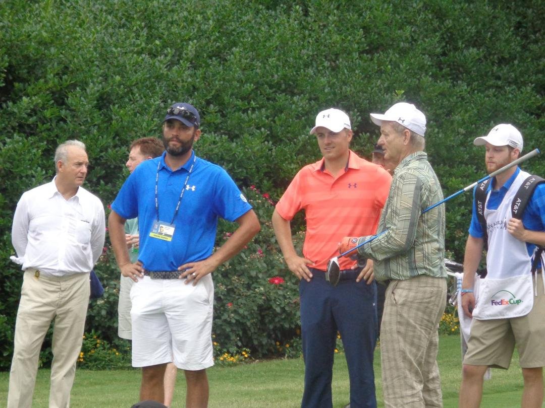 The group behind us was led by Jordan Spieth and included Bill Murray - I was able to get this photo of the two of them talking.