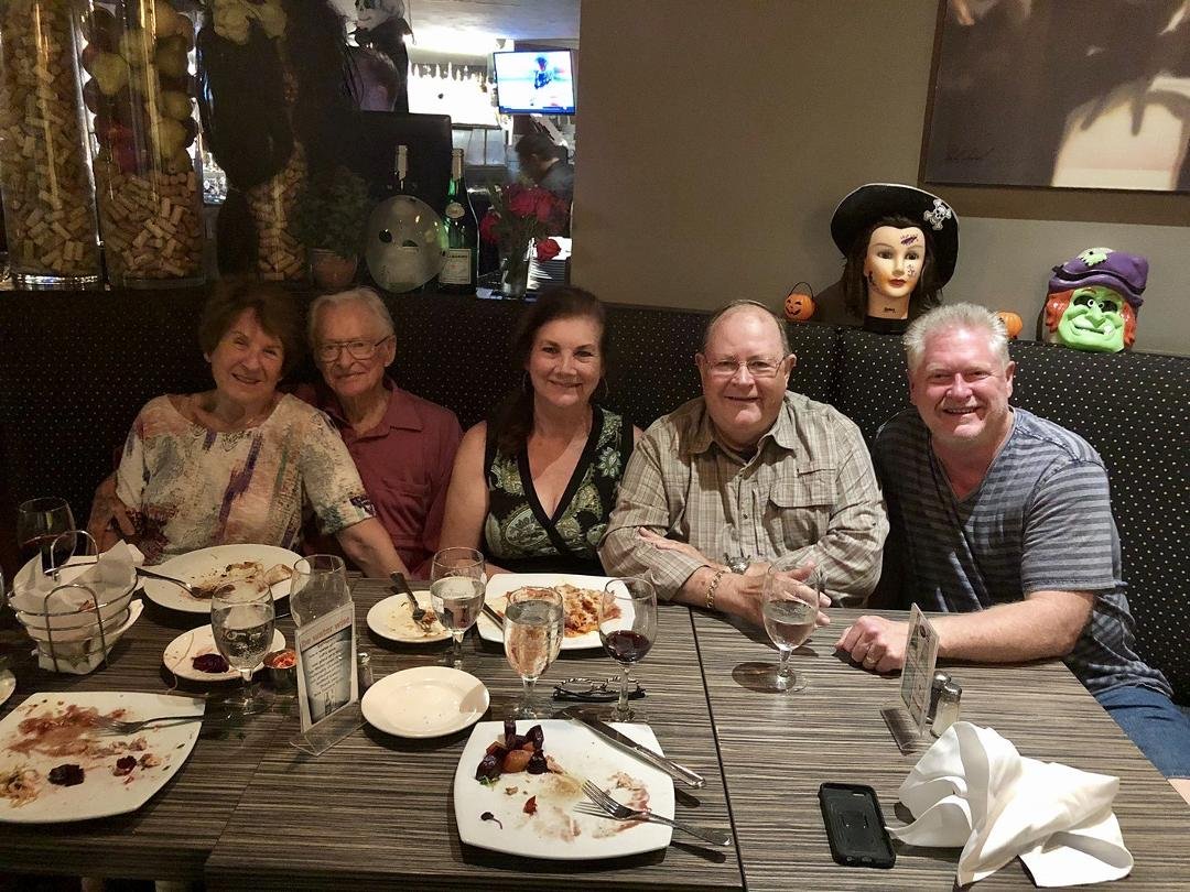 Out to dinner on Saturday night with Howard's brother Ed and wife Carol Roberts on left and with son Scott on far right at Brio's Italian Restaurant in Dana Point, CA - great company and wonderful food!