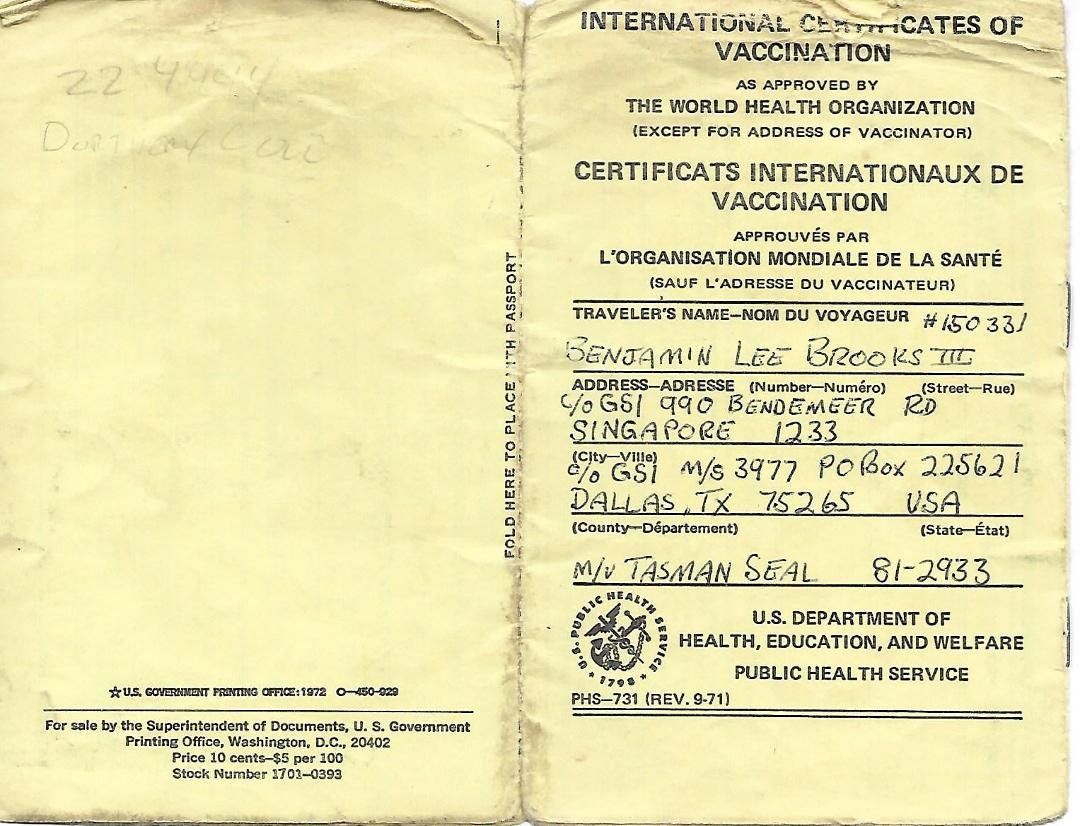 Here is a vaccine passport I carried for many years. Many vaccinations recorded here going back to 1982. Had an older one that showed small pox and oral polio recorded. Also yellow fever, typhoid, tetanus, hepatitis C serie