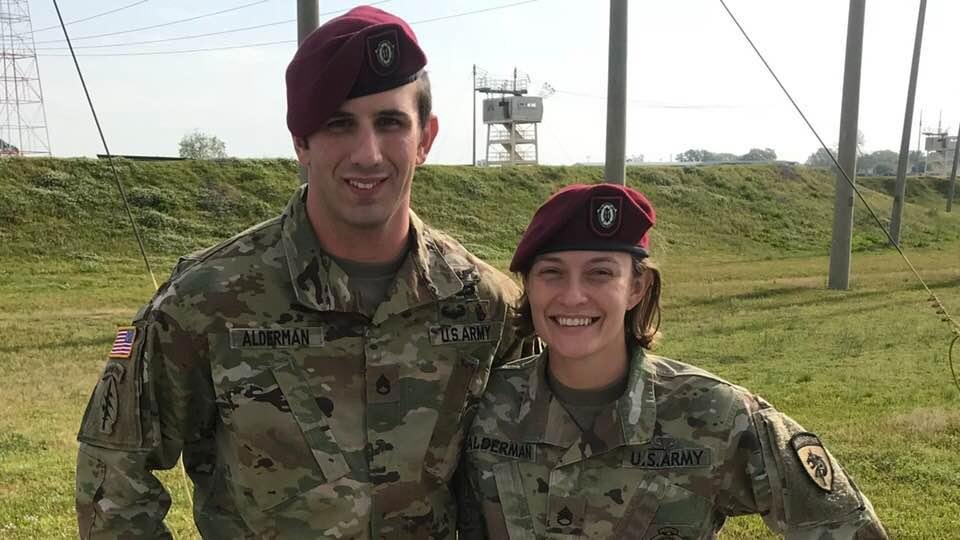 My son, Edward, with wife, Liz, who just received her jump wings! Wedding rings and matching jump wings- what a couple! The chip off the old block is bigger than the block! So proud of you both!