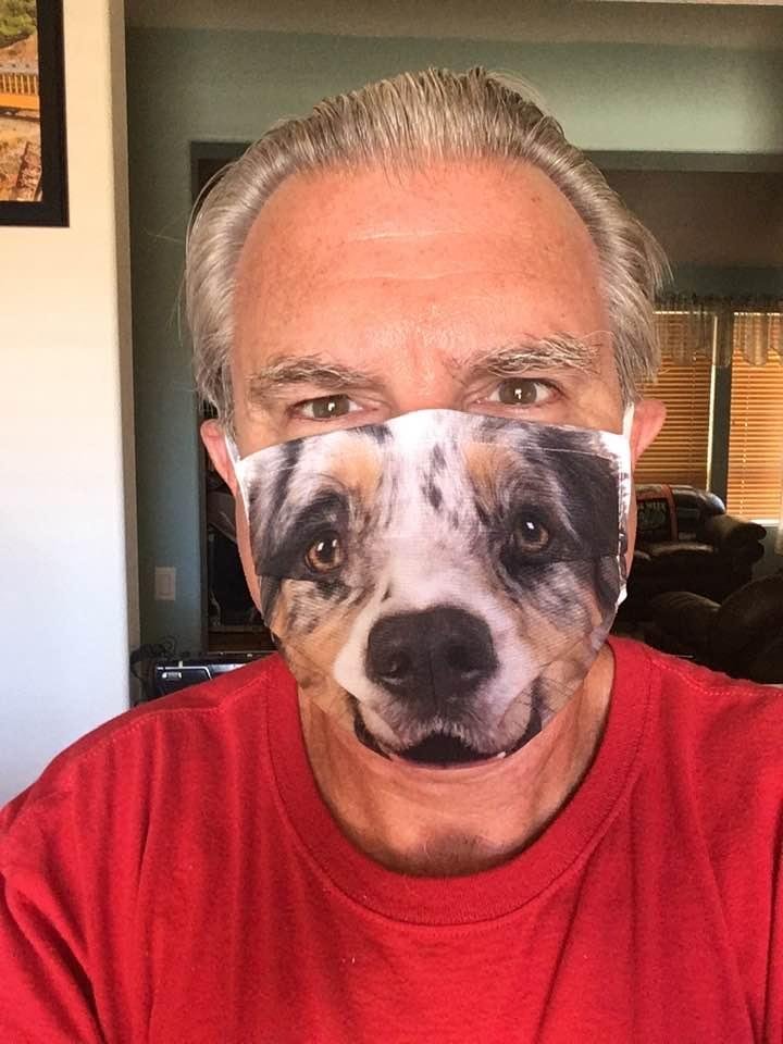 I got my new mask, an Australian Shepherd