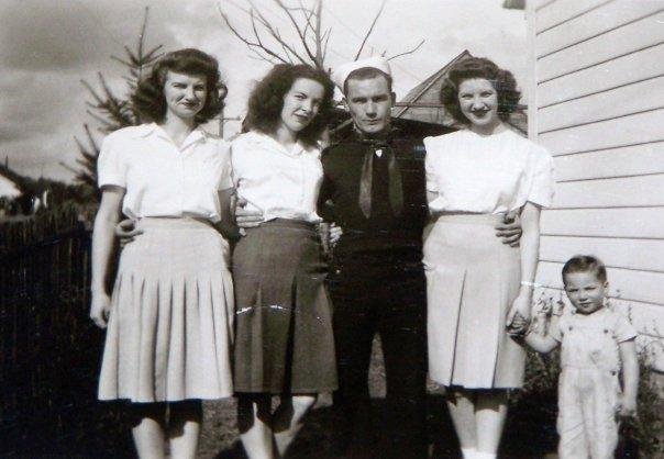 Uncle Jerry with the girls and Denny about 1945