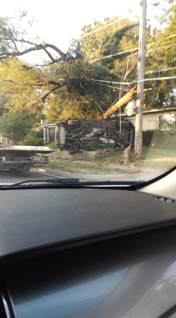 I saw this around the corner from dropping off my grandkids today. I don't how this happened but ,PEOPLE PLEASE SLOW DOWN!