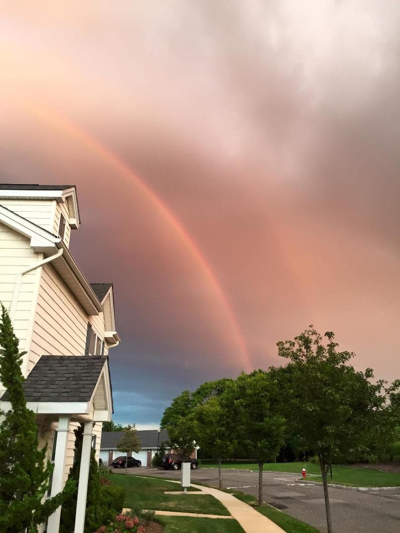 A double rainbow by my house this evening.