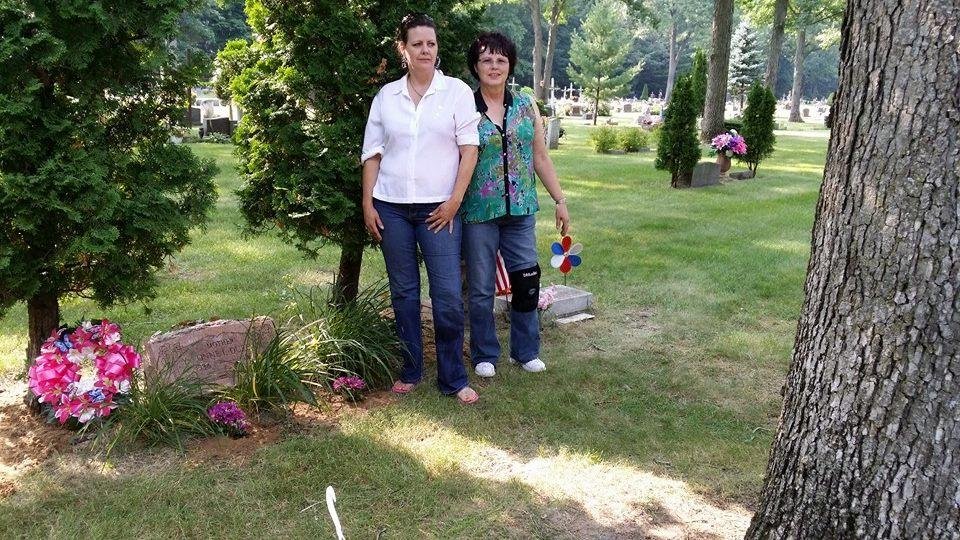 Lori & I cleaned Mom stone... tooth paste & coke. .. what we had. .. couldn't see her name, moss & mold so bad...turn out gteat