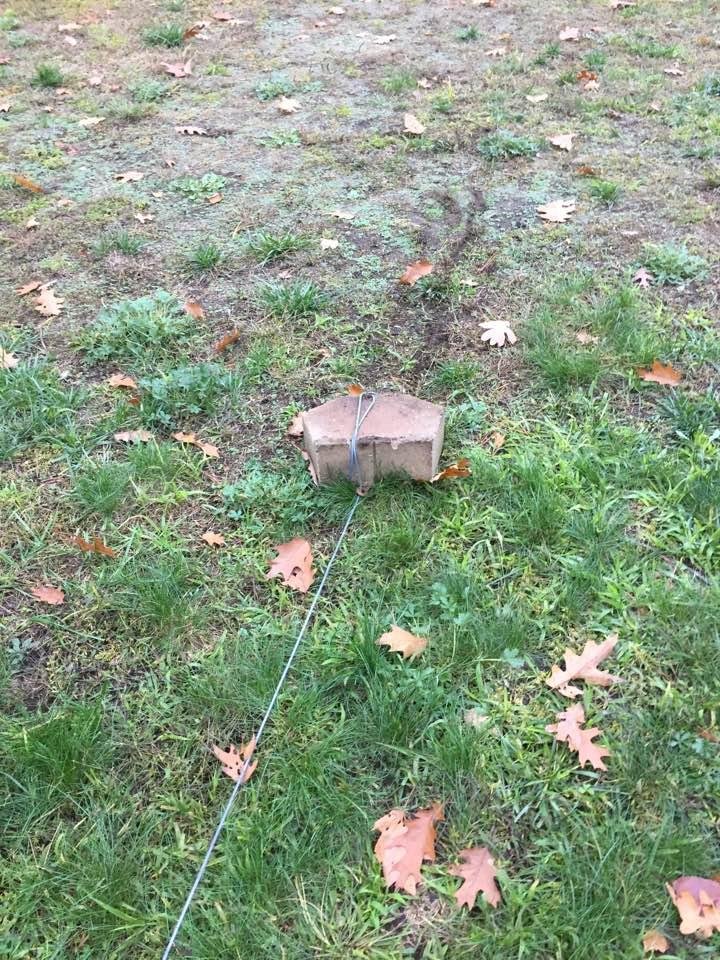 He dragged this 12 pound block to get to the downspout