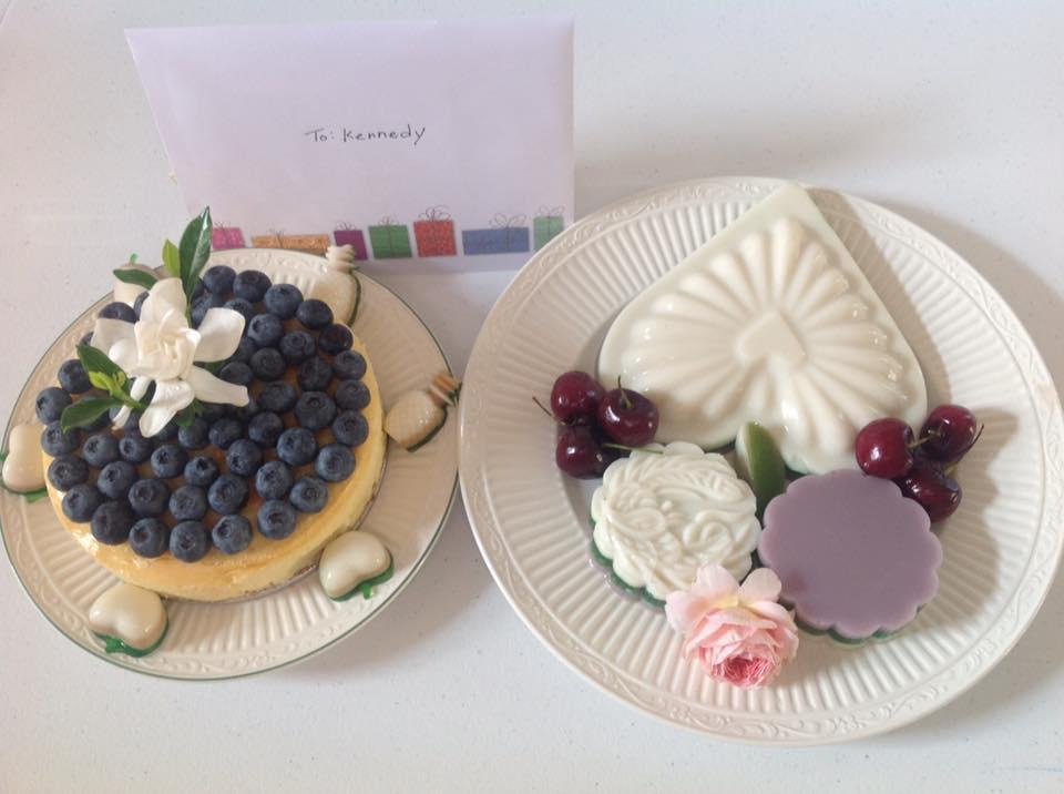 Happy Birthday to Kennedy Boyette from Grandma and Grandpa Angelo.  Grandma made this Cheesecake especially for you on your birthday.  She also made some Vietnamese jello for you.  We will see you soon.  Love you.