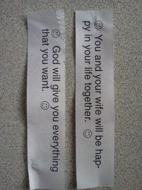 Look at what was in our fortune cookies today.  Not too bad.  ;)