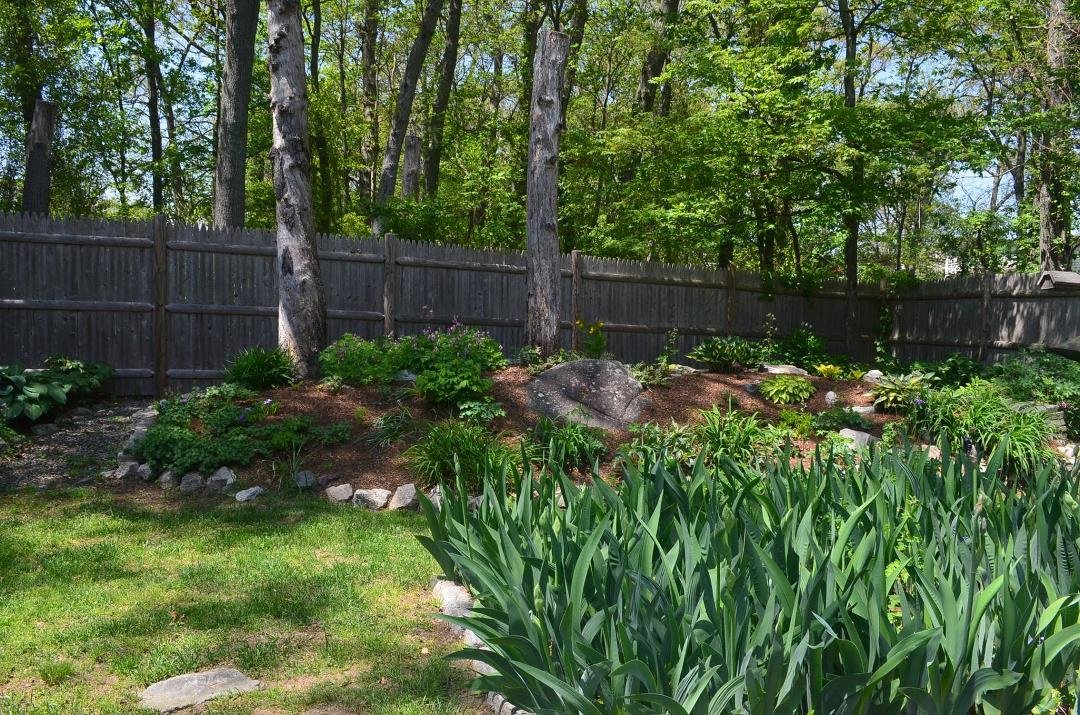 This is my rock garden. You can see part of my iris bed in front of it.