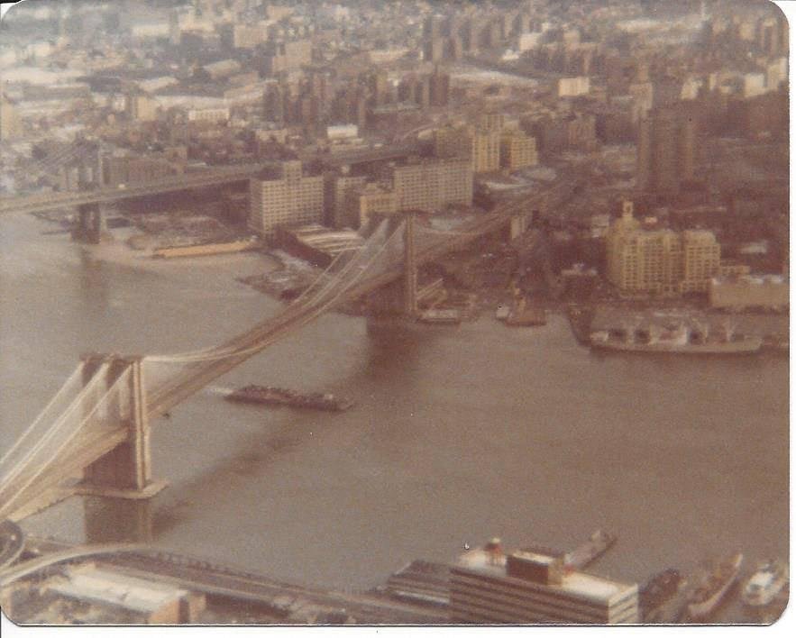 Brooklyn Bridge, I took this photo from the observation deck of The World Trade Center in the '80s.