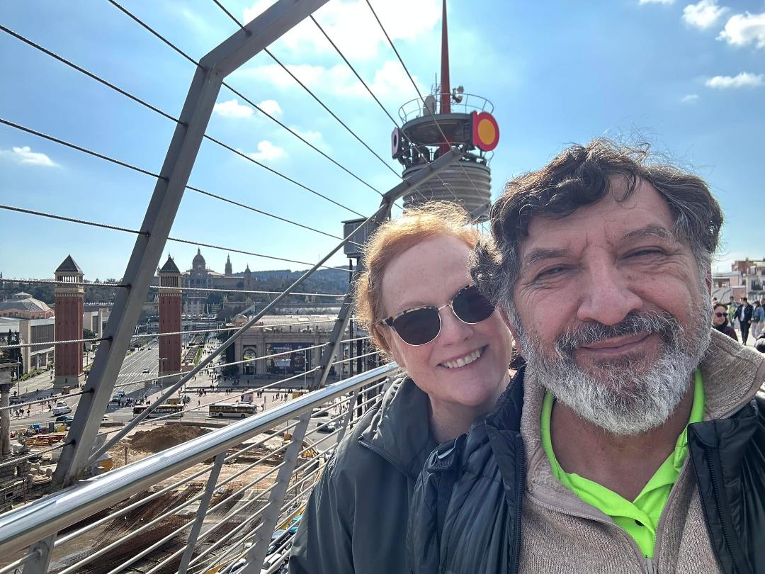 After returning our rental car at Barcelona airport we travelled by aerobus to Barcelona central and discovered the old Toro Arena converted to a shopping mall. Photo is us at the rooftop.