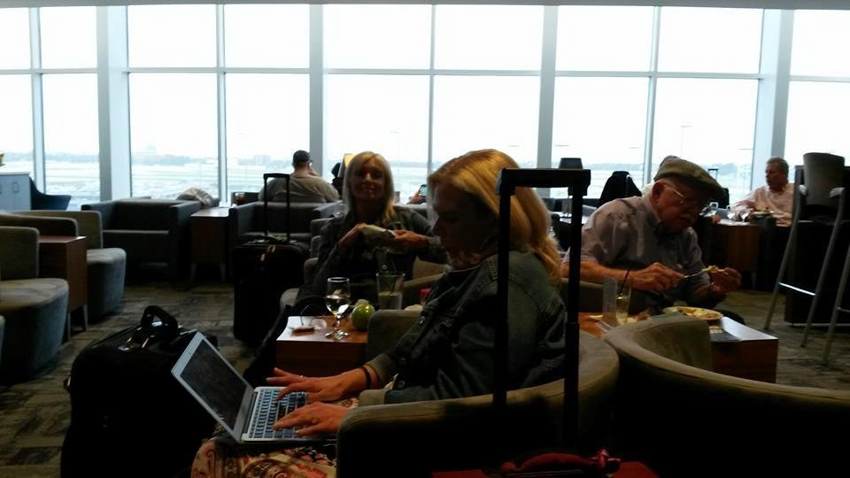 Hanging out in the first class lounge.