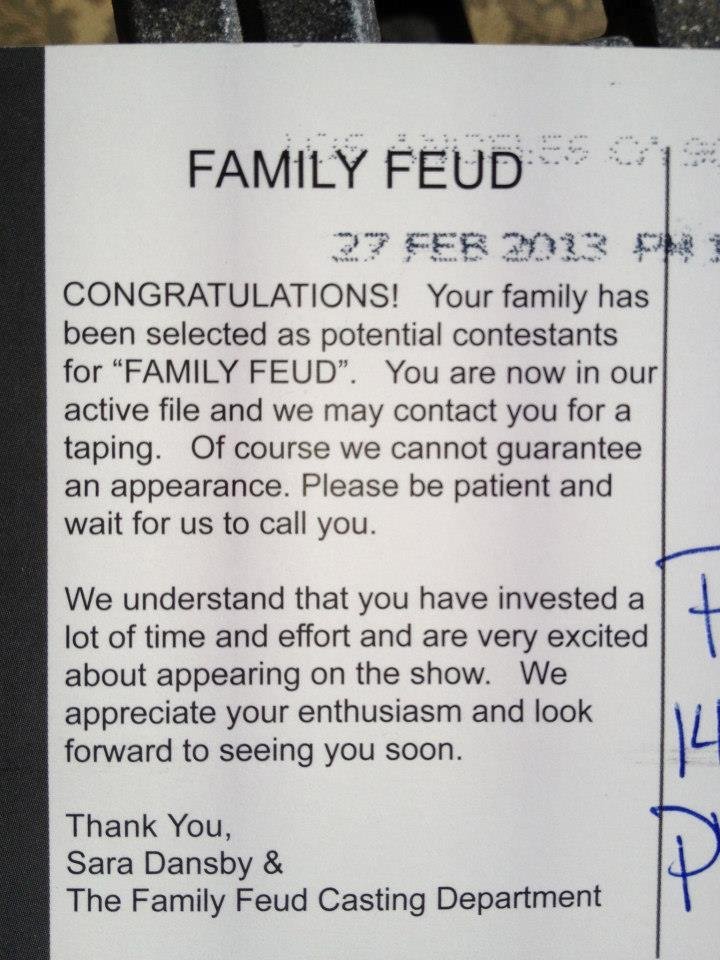 Should get a telephone call soon to set Taping Dates!