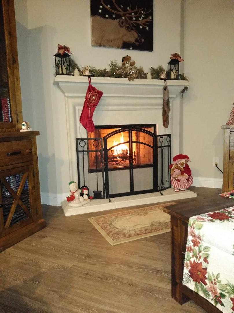 Just enjoying the fireplace.