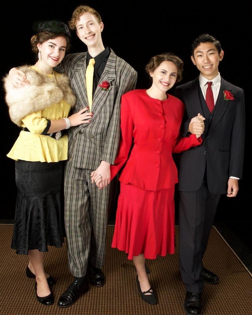 Guys and their Dolls - from left, Emma Harris as Miss Adelaide, the long-suffering 14 year fiancee of crap game promoter Nathan Detroit, played by Ryan Doyle, and Rosie DeLuca as Sister Sarah Brown with her new beau, the no