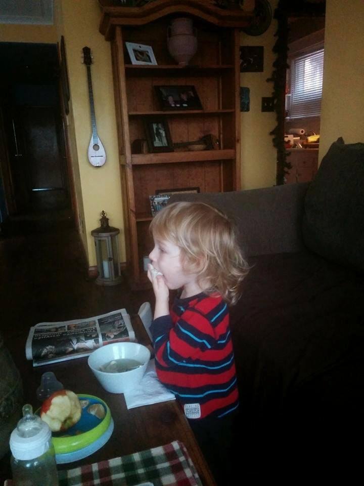 Eating won ton soup with dumplings. Preparing fresh chicken soup from scratch for  tomorrow. Coltie is on the mend.