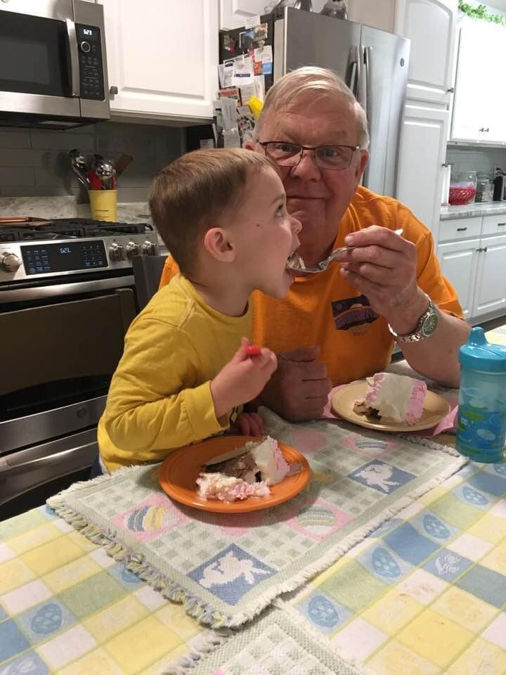DD and Cooper enjoying dessert — what else but ice cream 🍨