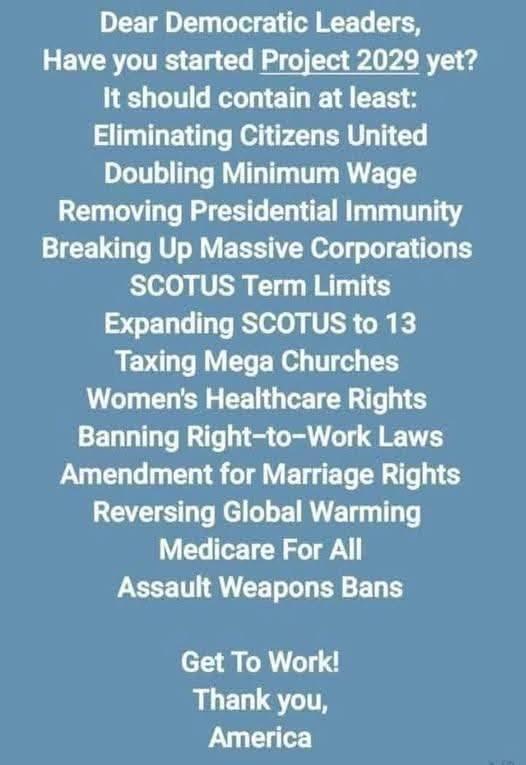 Every item on this list would be a step forward.  America desperately needs this.....