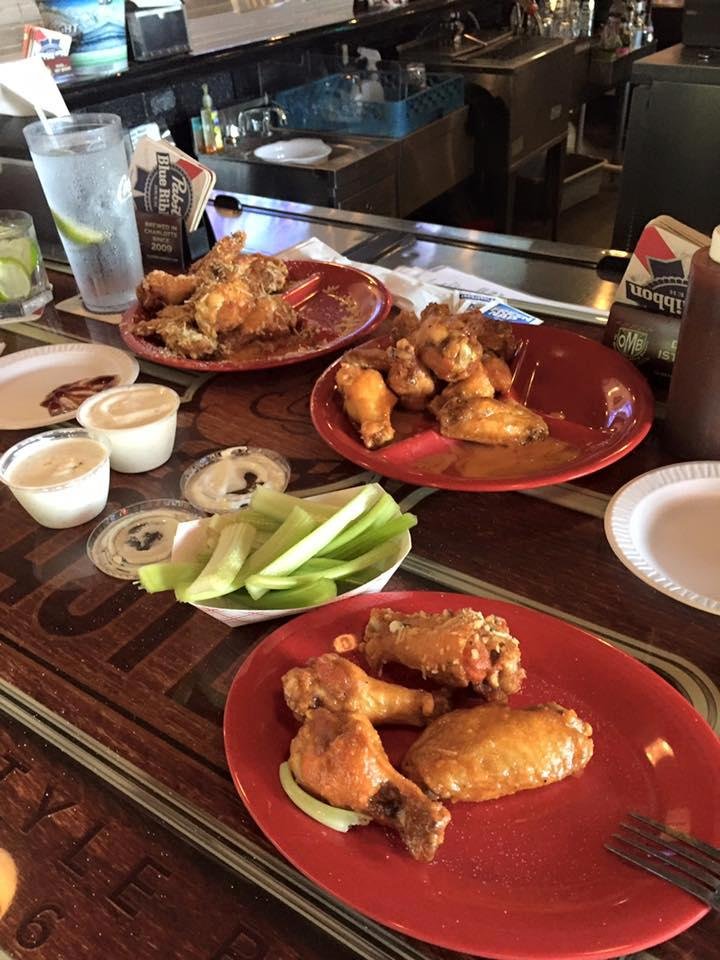 Wing and cocktails at Lancasters today. Too hot to fire up the grill at home.