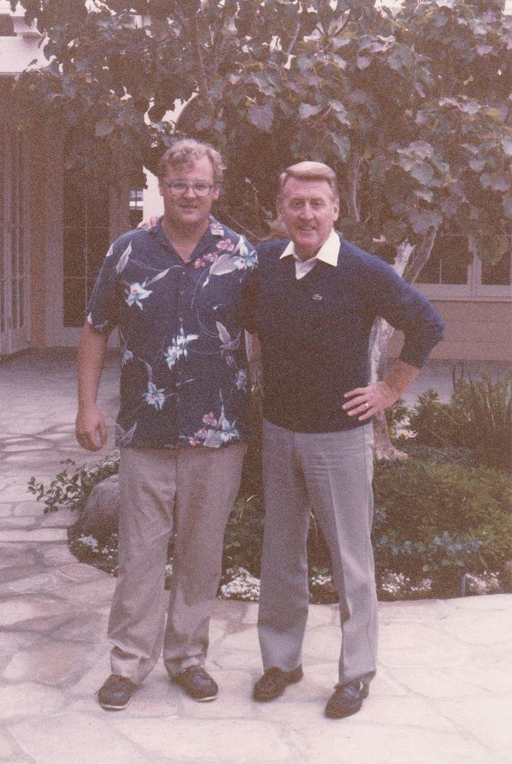 Congratulations Dodgers, 2020 World Series Champs. I'm sure Vince was watching. This is Vince Scully and me in the 1980's when I worked on the electrical in his house.