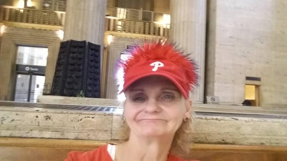 I'm at 30th St Station, I'm my way to Va to see the Green family.  Going thru Baltimore &  Washington wearing my Phillies Red