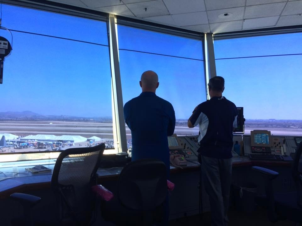 In the Miramar tower with Blue Angel Tower Boss getting ready to start Blue Angels show. Best seat in the house.