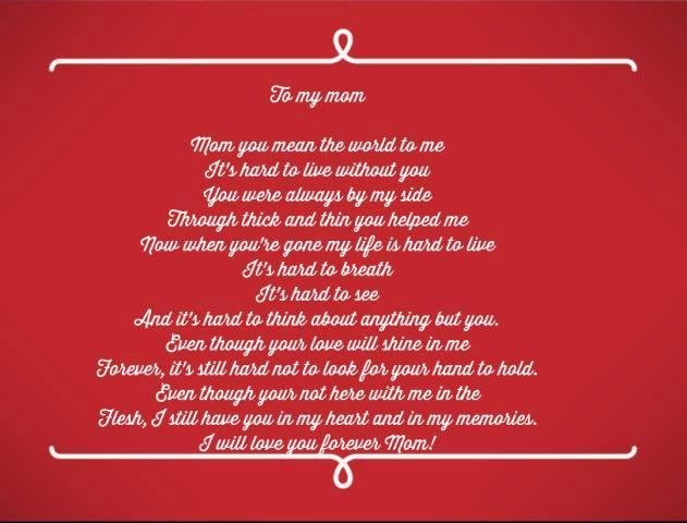 Mom has been gone two years and I miss her everyday. We finally were able to talk to each other it sucks