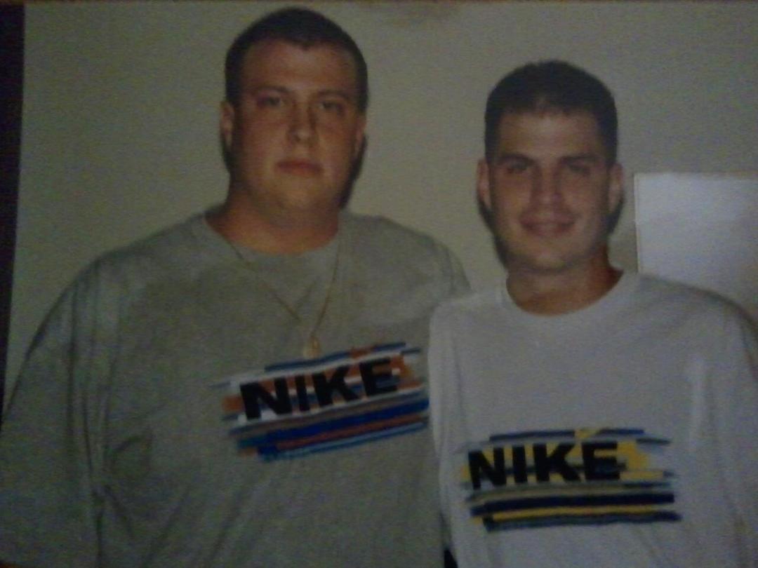 Chad and I in the mid 90's when we were young men.  Lol  the matching shirts were just a coincidence!  I'll always be his "little big brother".