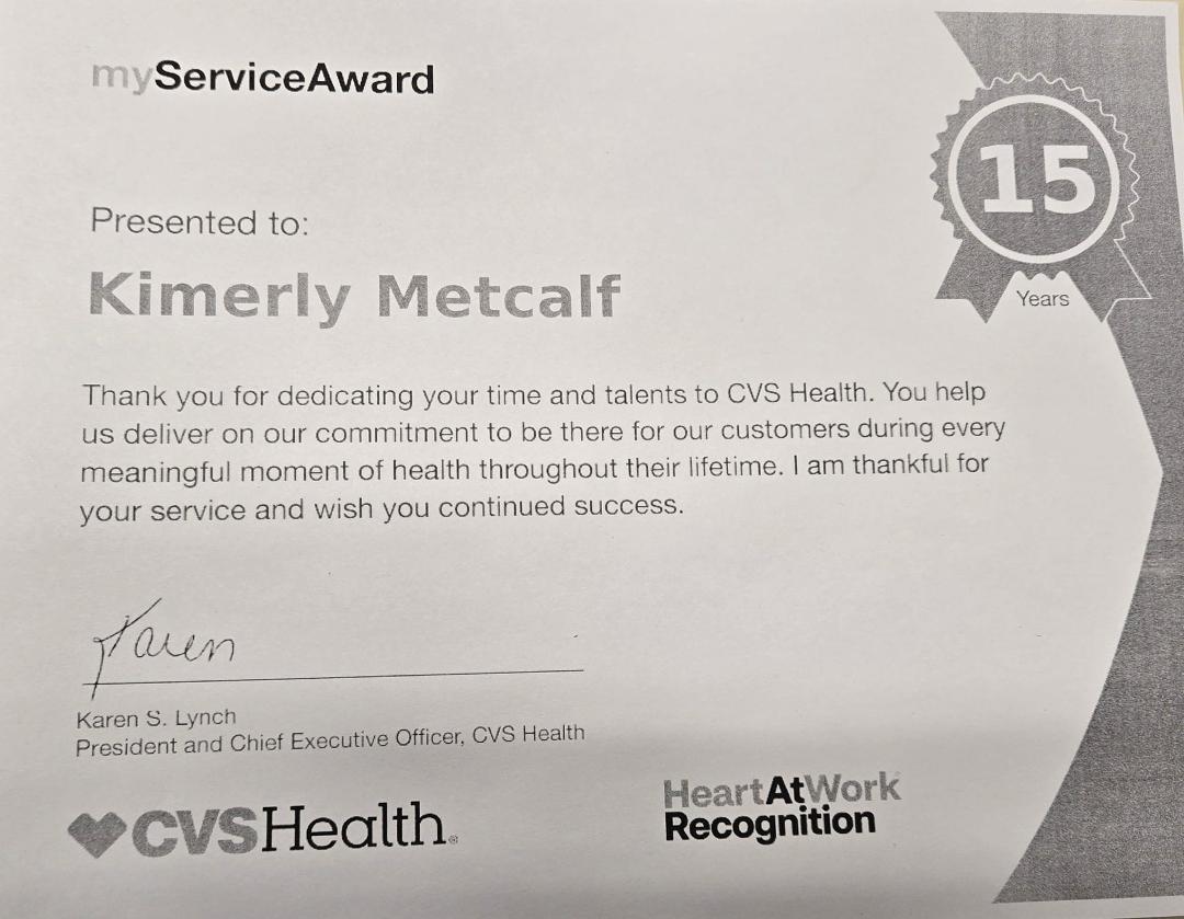 Service award that goes with my June 4th 15 year anniversary at CVS Pharmacy (formerly Target Pharmacy). #CheersTo15Years #ashppharmtech #pharmacytechnician #pharmacylife #pharmacy #ptcb #PTCB