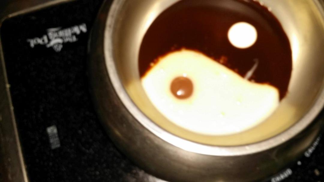 The yin yang chocolate dessert at the Melting Pot.