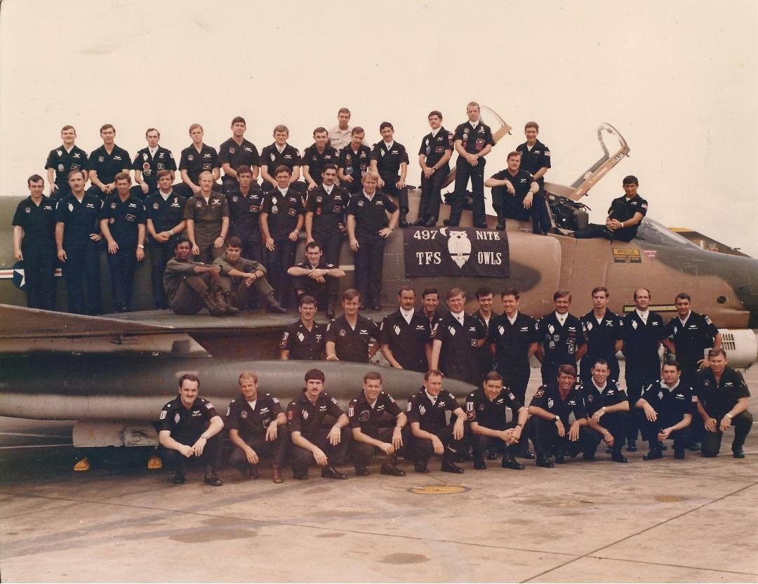 45 years ago this month. 1st assignment in the F-4 Phantom. 497th Tactical Fighter Squadron. Great group of guys. (Front row, 3rd from left)