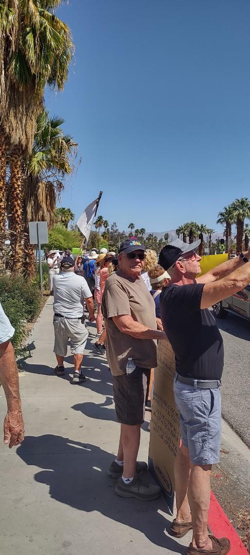 Protested with about 400 others in Palm Springs today, in front of a Tesla dealership.