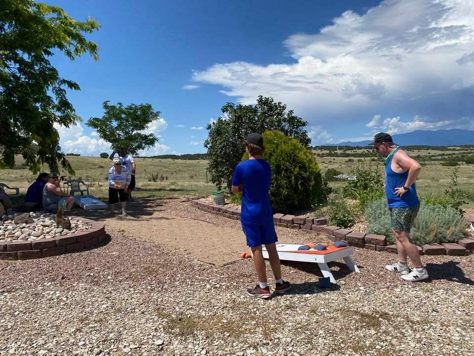 Cornhole tournament at Barton family reunion in Colorado