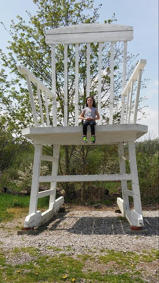 In Ohio. She said she was a little bit scared. She didn't know how to get down.
