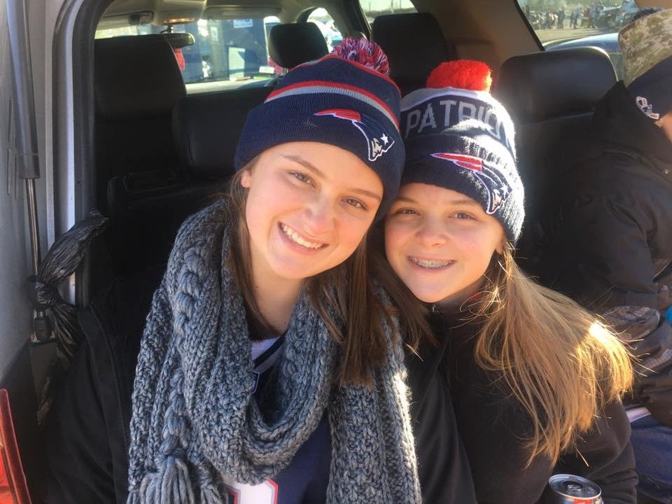 My girls (Katie&Gracie) at our tailgate before the Patriots/Titans game! Go PATS!