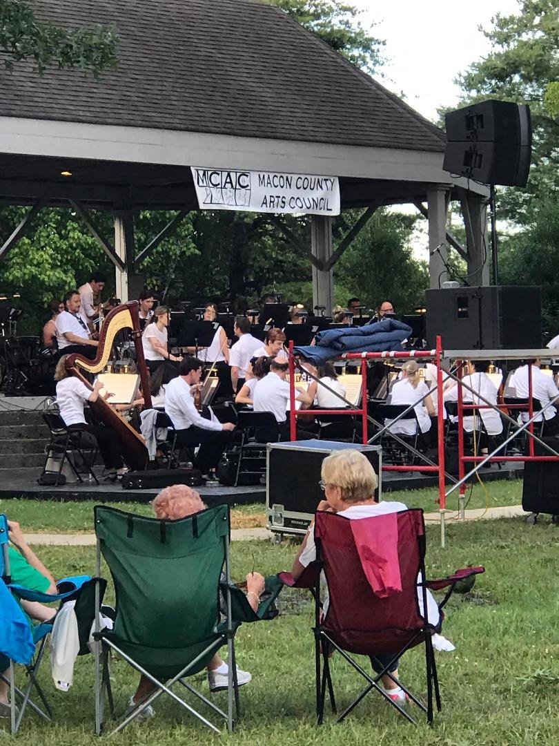 The Nashville Symphony is warning-up for their performance at Key Park, Lafayette, TN.