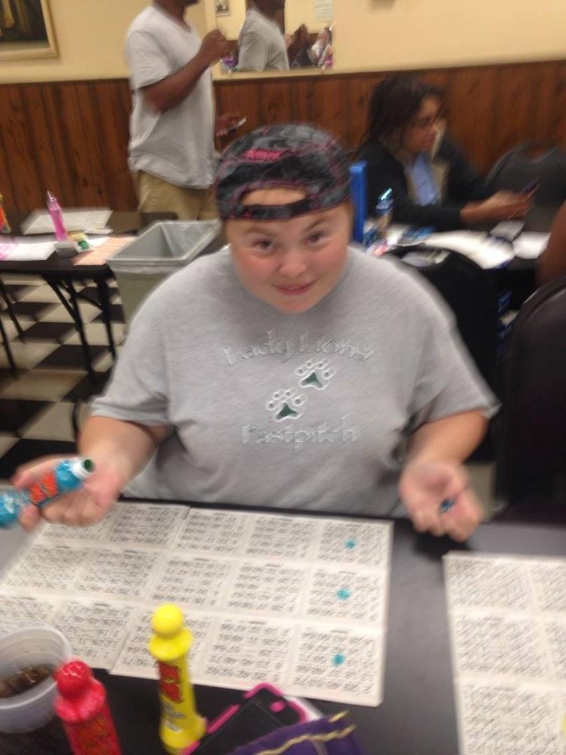 Playing bingo with my niece.
