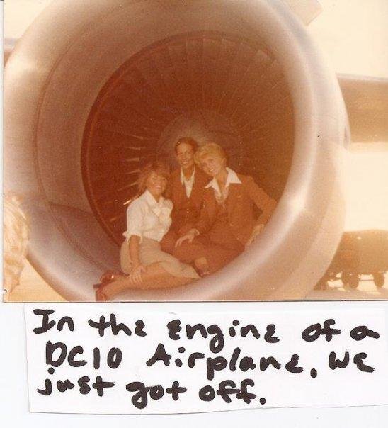 Sitting in the engine of a DC10 airplane that I had just worked on! Fun Times.
