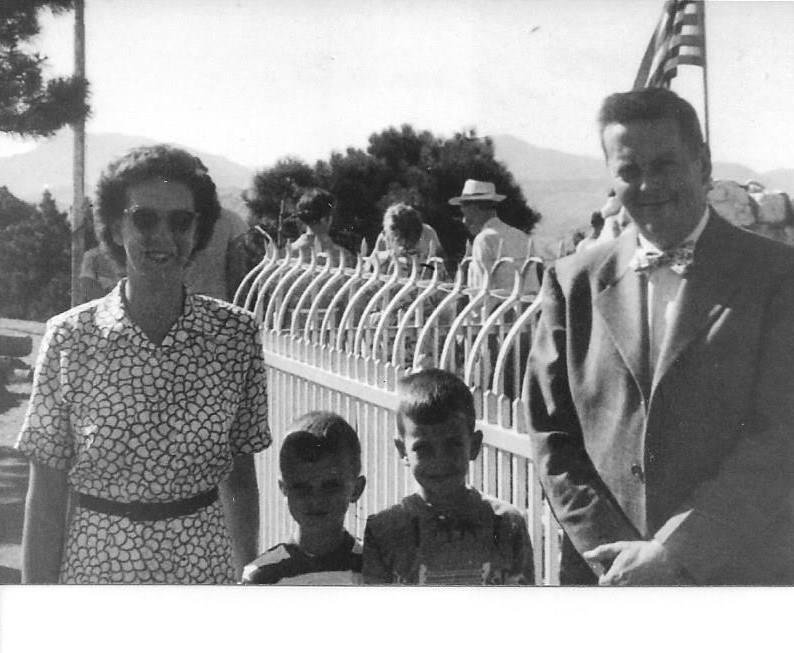 Mom, dad, me (left), brother Tim (right) at Buffalo Bill's grave, Lookout Mountain, Colorado, 1948.